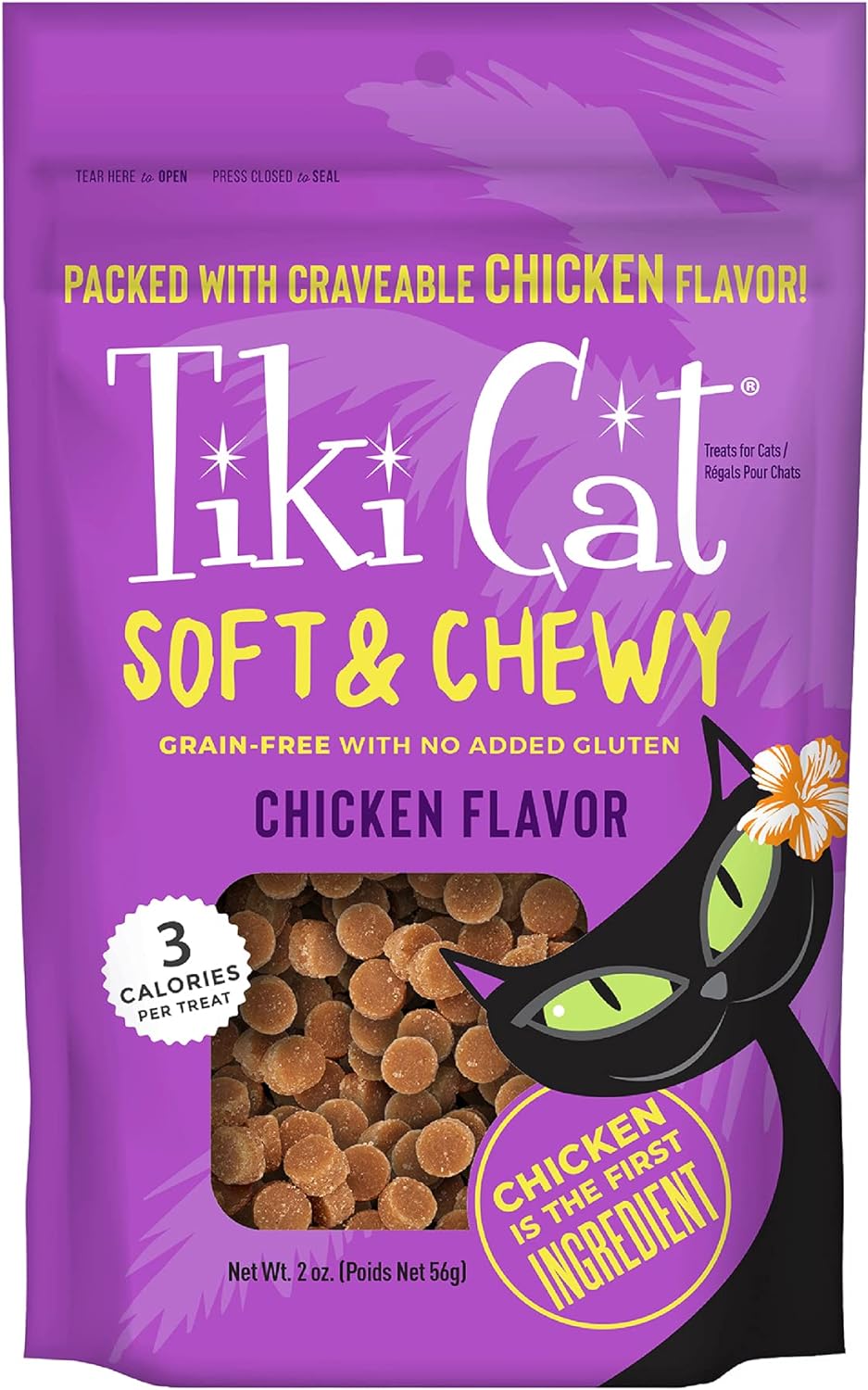 Tiki Cat Grain Free Soft & Chewy Low Calorie Treats for Cats & Kittens - Chicken 2 oz. Pouch