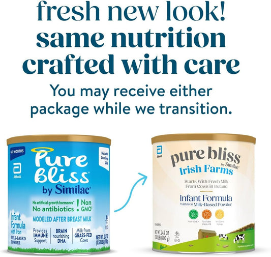 Pure Bliss by Similac Irish Farms Infant Formula, Easy to Digest, Non-GMO, Powder, 24.7-oz Can