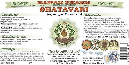 Hawaii Pharm Shatavari Alcohol-Free Liquid Extract, Shatavari (Asparagus Racemosus) Root Glycerite Natural Herbal Supplement, USA 2x4 fl.oz