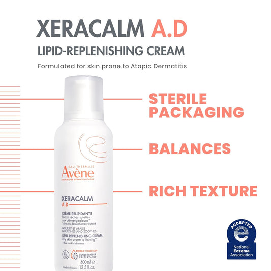 Avène Xeracalm A.D Lipid-Replenishing Cream, Atopic Dermatitis, Eczema-Prone Skin, For Dry & Itchy, Restore Skin Barrier, For Infants, Children & Adults, No Preservative, Fragrance-Free