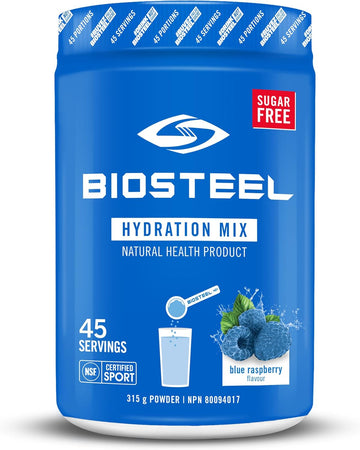 Biosteel Zero Sugar Hydration Mix, Great Tasting Hydration With 5 Essential Electrolytes, Blue Raspberry, 45 Servings Per Tub