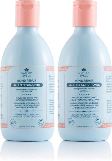 Nature Spell Bond Repair Duo, Shampoo And Conditioner Set, Strengthens Damaged Hair, Vegan Keratin Hair Treatment Nourishes & Adds Shine, 2 X 300Ml