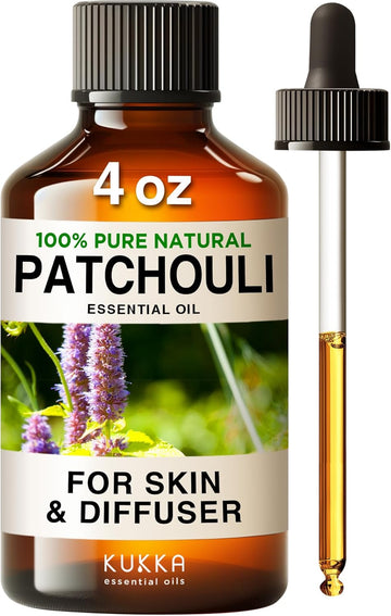 Kukka Patchouli Oil For Diffuser & Aromatherapy - 100% Natural Patchouli Essential Oil For Skin - Patchouli Oil For Body Perfume & Candle Making - Soap Making Scent & Diy (4 Fl Oz)