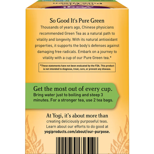 Yogi Tea Green Tea Pure Green Tea - 16 Tea Bags Per Pack (6 Packs) - Organic Green Tea - Supports Overall Health & Provides Antioxidants - Made From Organic Green Tea Leaf