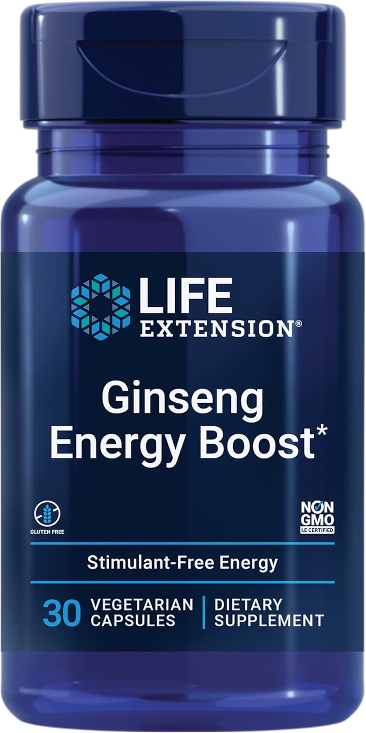 Life Extension Ginseng Energy Boost, Fermented Ginseng Extract, Promotes Energy, Supports Healthy Stress Response, Gluten-Free, Non-Gmo, Vegetarian, 30 Capsules