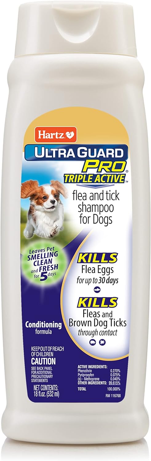 Hartz UltraGuard Pro Triple Action Flea & Tick Shampoo for Dogs, Conditioning Formula, 18oz Bottle