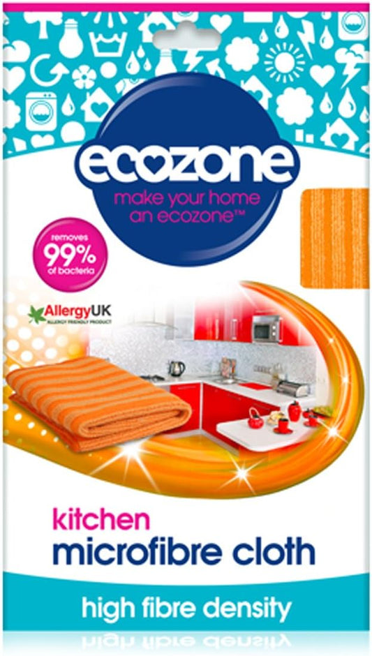Ecozone Microfibre Kitchen Cleaning Cloth, Removes 99.9% Of Bacteria, Cooking Residue & Dust, High Fibre Density Re-Usable Surface Wipe, Vegan Friendly & Machine Washable – Orange (32 X 32Cm)