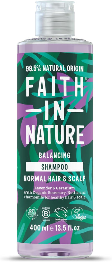 Faith In Nature Natural Lavender & Geranium Shampoo, Balancing For Normal Hair & Scalp, Vegan & Cruelty Free, No Sls, Silcones Or Parabens, 400Ml