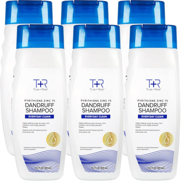 True+Real Classic Everyday Clean Anti-Dandruff Shampoo, Pyrithione Zinc 1%, Daily Use Scalp Care For All Hair Types, 14.2 Fl Oz, 6 Pk