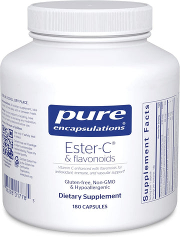 Pure Encapsulations Ester-C & Flavonoids - Vitamin C Supplement For Antioxidants - Immune & Vascular Support* With Calcium & Rutin - Gentle On Digestion - Vegan & Non-Gmo - 180 Capsules