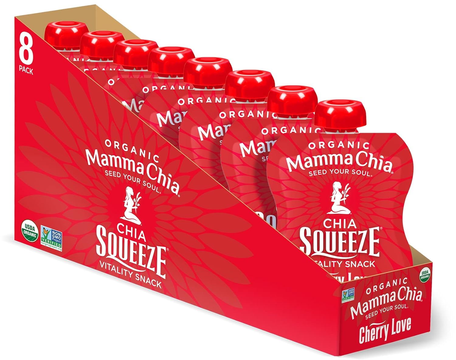 Mamma Chia Organic Vitality Squeeze Snack, Cherry Love, Chia Vitality Snack, USDA Organic, Non-GMO, Vegan, Gluten Free, and Kosher, 3.5 Ounce (Pack of 16)