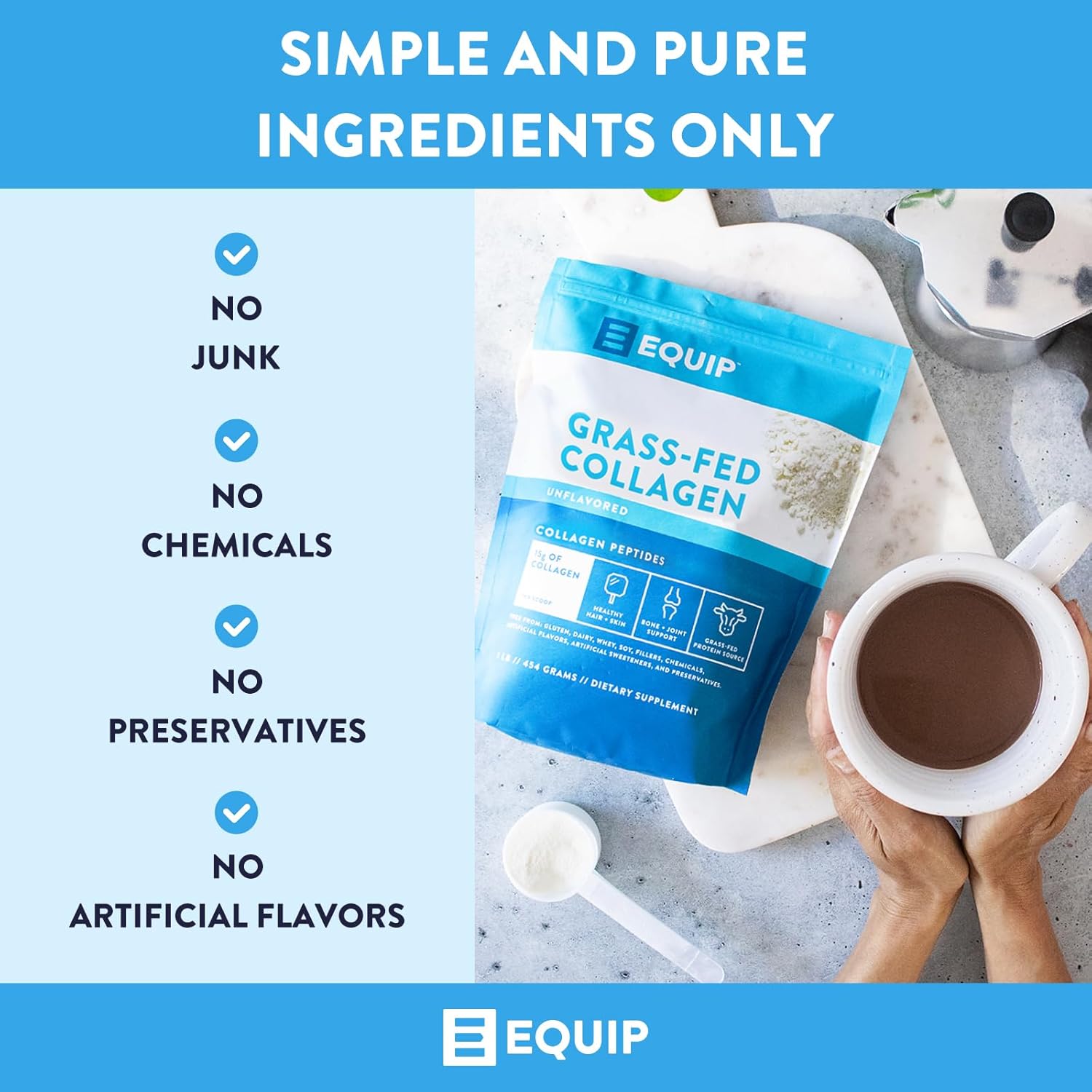 Equip Foods Collagen Powder Unflavored & Purewod Natural Pre-Workout Energy Powder : Health & Household