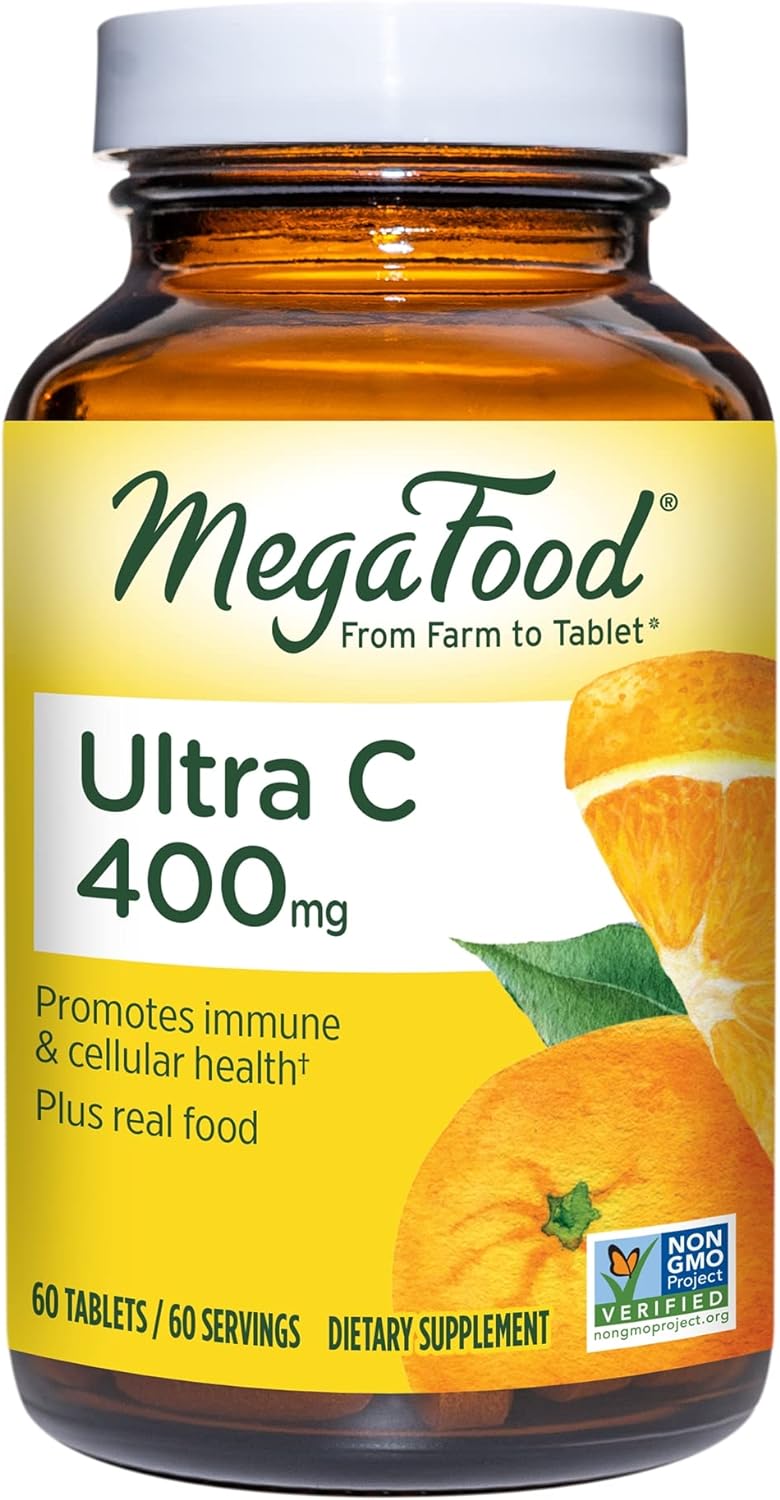 MegaFood Ultra C-400 mg - Immune Support Supplement and Support for Cellular Health with 400mg Vitamin C Plus Real Food - Vegan, Kosher, and Non-GMO - Made Without 9 Food Allergens - 60 Tabs