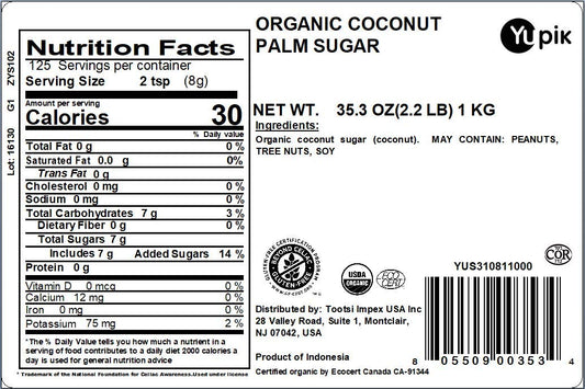 Yupik Organic Coconut Sugar, 2.2 lb, Non-GMO, Vegan, Gluten-Free, Kosher, Natural Sweetner, White Sugar Alternative