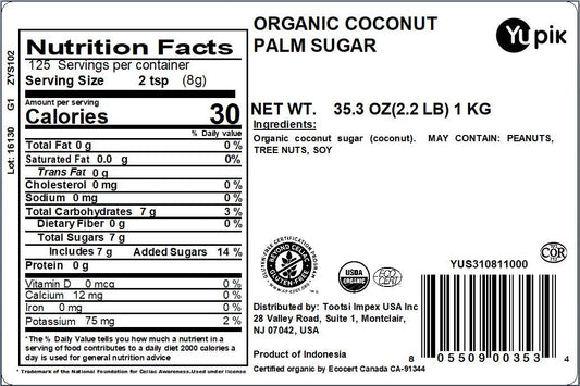 Yupik Organic Coconut Sugar, 2.2 Lb, Non-Gmo, Vegan, Gluten-Free, Kosher, Natural Sweetner, White Sugar Alternative