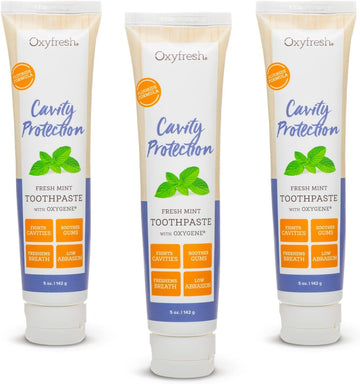 Oxyfresh Cavity Protection Fresh Mint Fluoride Toothpaste | Low Abrasion Anticavity Toothpaste for Sensitive Teeth & Gums – All-Day Fresh Breath (3-5 oz Tubes)