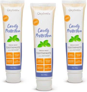 Oxyfresh Cavity Protection Fresh Mint Fluoride Toothpaste | Low Abrasion Anticavity Toothpaste For Sensitive Teeth & Gums – All-Day Fresh Breath (3-5 Oz Tubes)