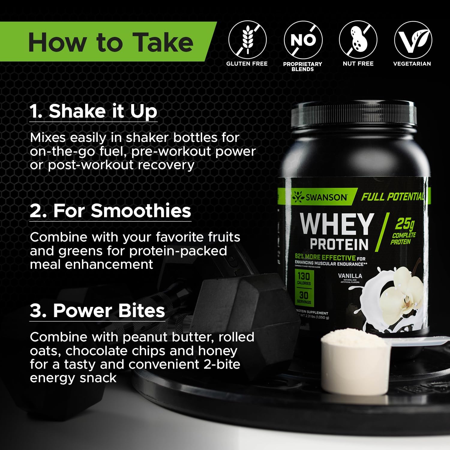 Swanson Full Potential Whey Protein - Vanilla Flavor, Protein Powder for Muscle Building and Recovery - 25 g : Health & Household