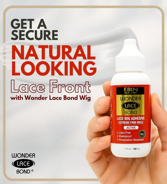 Ebin New York Wonder Lace Bond Extreme Firm Hold 1.18Oz - No Residue Improved Formula Easy To Apply Fast Drying Waterproof Latex Free Perspiration Resistant