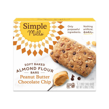 Simple Mills Almond Flour Snack Bars, Peanut Butter Chocolate Chip - Gluten Free, Made with Organic Coconut Oil, Breakfast Bars, Healthy Snacks, 6 Ounce (Pack of 1)