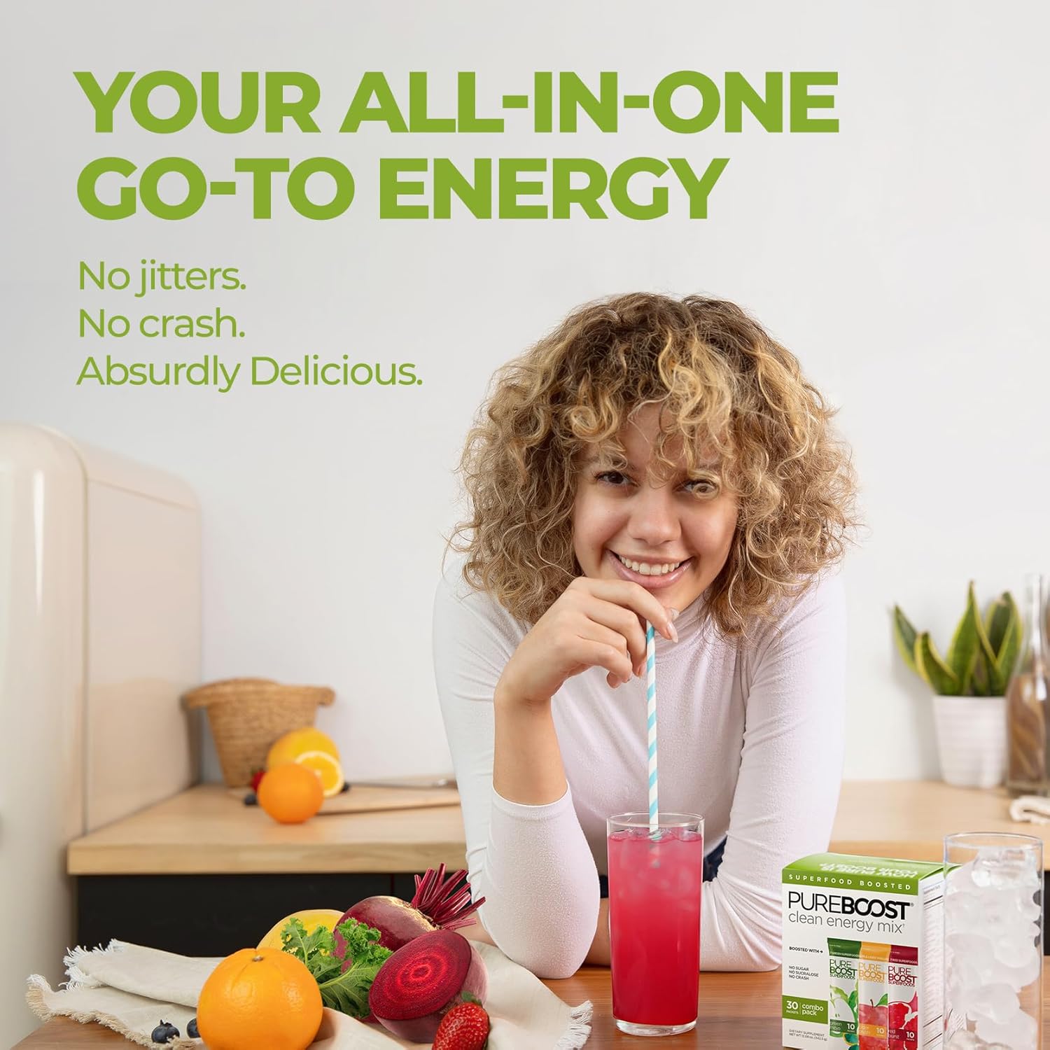 Pureboost Superfoods Clean Energy Booster With Apple Cider Vinegar. Refreshing Energy Drink Mix With 1,000 Mg Of Acv With The Mother. Sugar-Free, No Sucralose (Cider Crush, 30 Count)