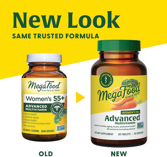 Megafood Women'S 55+ Advanced Multivitamin For Women - Doctor-Formulated With Choline, Vitamin D3, Vitamin B12, Biotin - Plus Real Food - Optimal Aging, - Vegetarian - 60 Tabs (30 Servings)