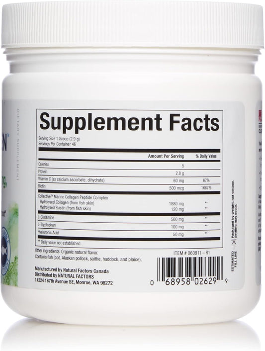 Natural Factors, Total Body Marine Collagen, Bioactive Peptides Powder for Healthy Skin, Hair & Joints, Unavored, 4.