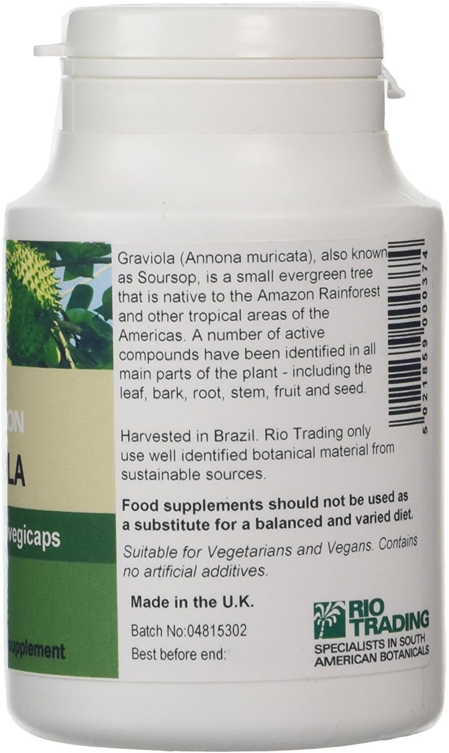 Rio Amazon 500 Mg Graviola Fruit Extract Vegicaps, 80 G