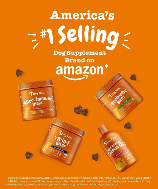 Zesty Paws Training Treats for Dogs & Puppies - Hip, Joint & Muscle Health - Immune, Brain, Heart, Skin & Coat Support - Bites with Fish Oil Omega 3 Fatty Acids with EPA & DHA - Bacon Flavor – 8oz