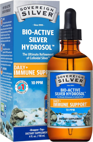 Sovereign Silver Immune Support - Colloidal Silver Mineral Supplement – Liquid Bio-Active Silver Hydrosol - 10Ppm - 4Oz (118Ml) Dropper