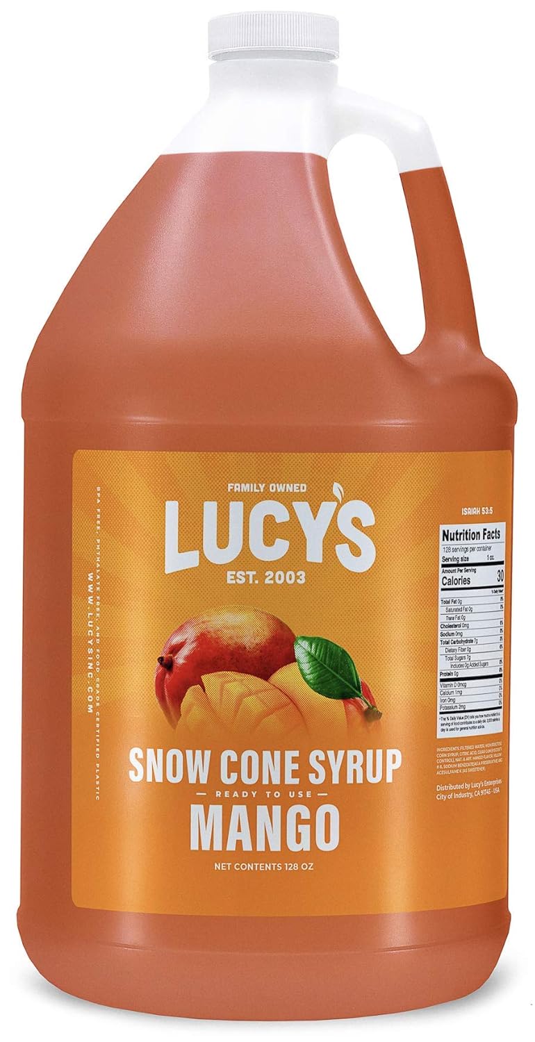 Lucy'S Family Owned - Shaved Ice Snow Cone Syrup, Mango - 1 Gallon (128Oz.)