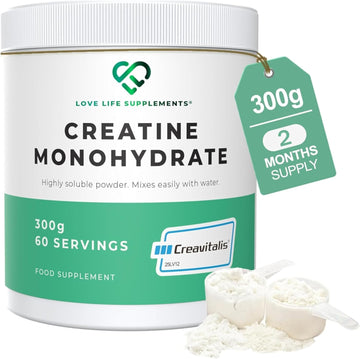 Creapure® Creatine Monohydrate Powder 300G – 60 Servings – Creavitalis® Micronised Vegan Creatine – Unflavoured, Fast Mixing – Muscle Growth, Strength, Power – 3Rd Party Tested, Uk Brand
