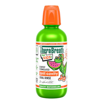 Therabreath Kids Organic Wacky Watermelon Mouthwash With Fluoride, Anticavity, Dentist Formulated, 16 Fl Oz