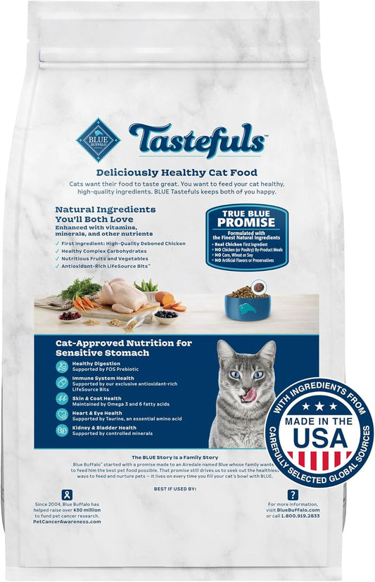 Blue Buffalo Tastefuls Natural Dry Food For Adult Indoor Cats, Chicken & Brown Rice Recipe, 15-Lb. Bag