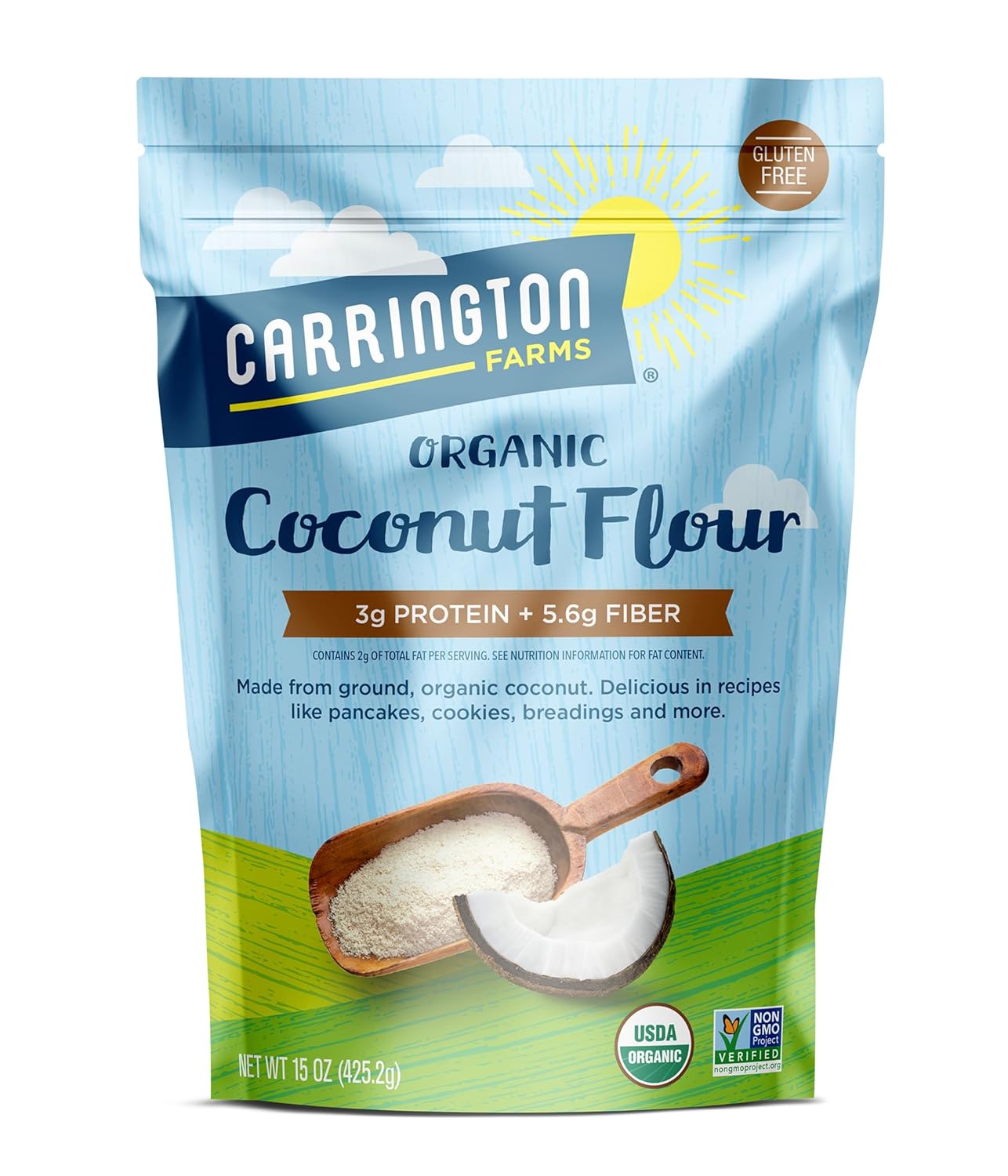 Carrington Farms – Organic Coconut Flour – High Fiber Flour – Light & Fluffy – Gluten-Free Standard Flour Alternative – 15 Ounce Bag