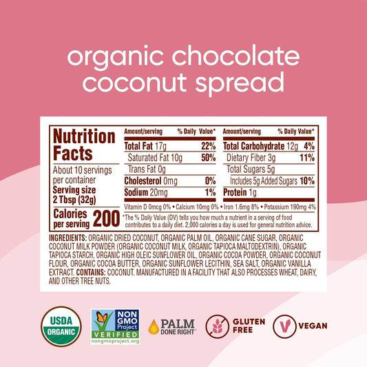 Nutiva Organic Chocolate Coconut Spread, 11.5 oz - 5g Sugar Per Serving, Low Carb, Non-GMO, Gluten Free, Paleo, Vegan, Smooth, No Stir