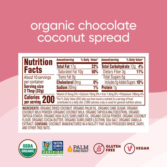 Nutiva Organic Chocolate Coconut Spread, 11.5 oz (Pack of 2) - 5g Sugar Per Serving, Low Carb, Non-GMO, Gluten Free, Paleo, Vegan, Smooth, No Stir