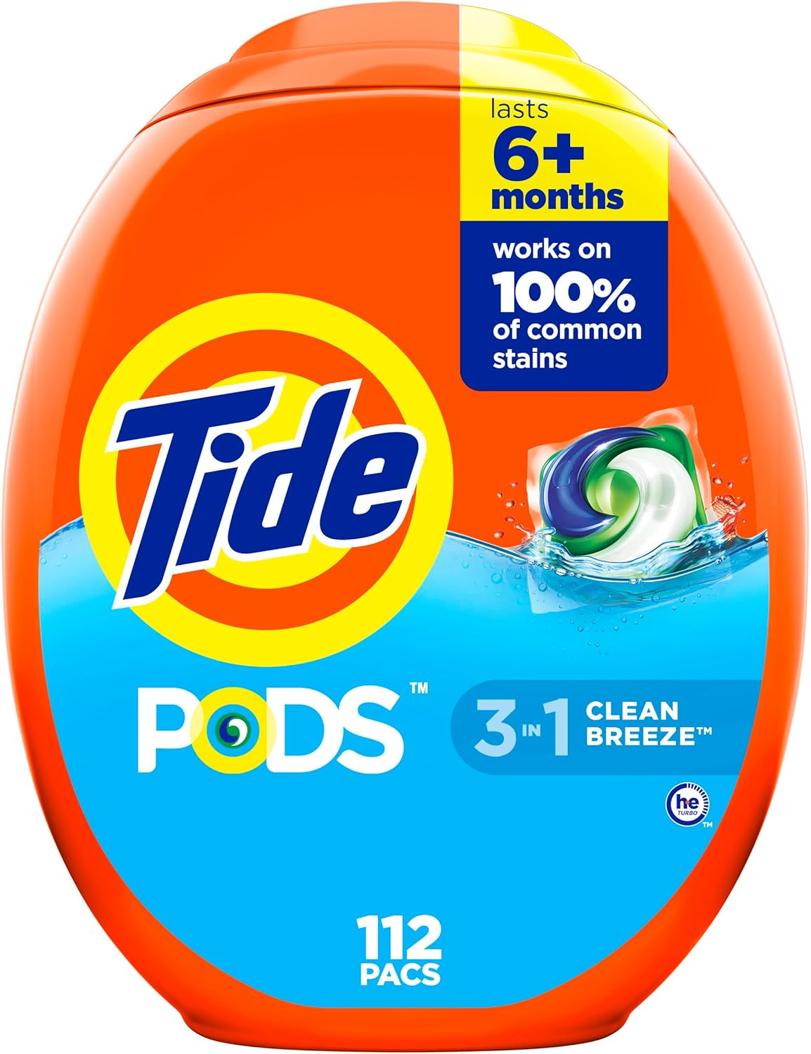 Tide Pods Laundry Detergent Soap Pacs, He Compatible, 112 Ct, Powerful 3-In-1 Clean, Clean Breeze