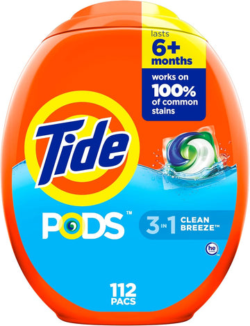 Tide Pods Laundry Detergent Soap Pacs, He Compatible, 112 Ct, Powerful 3-In-1 Clean, Clean Breeze