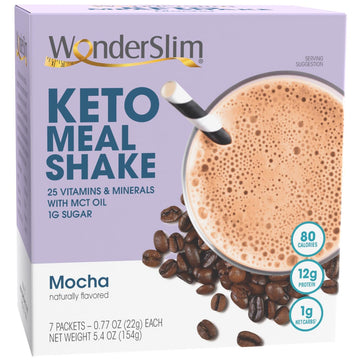 Wonderslim Keto Meal Replacement Shake, Mocha, Low Carb, C8 Mcts, 12G Protein, Collagen, 25 Vitamins & Minerals, Gluten Free (7Ct)