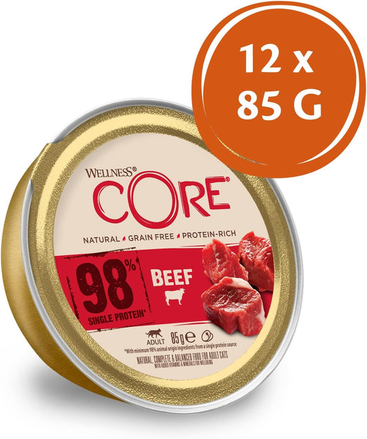 Wellness CORE 98% Beef, Wet Cat Food, Pate, Grain Free, Protein-Rich, 12 x 85g?10880