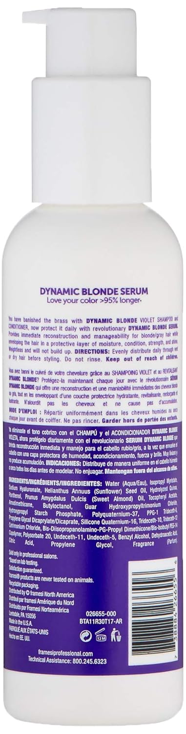 Framesi Color Lover Dynamic Blonde Serum, 4.75 Fl Oz, Sulfate Free Daily Leave In Conditioner, Color Treated Hair