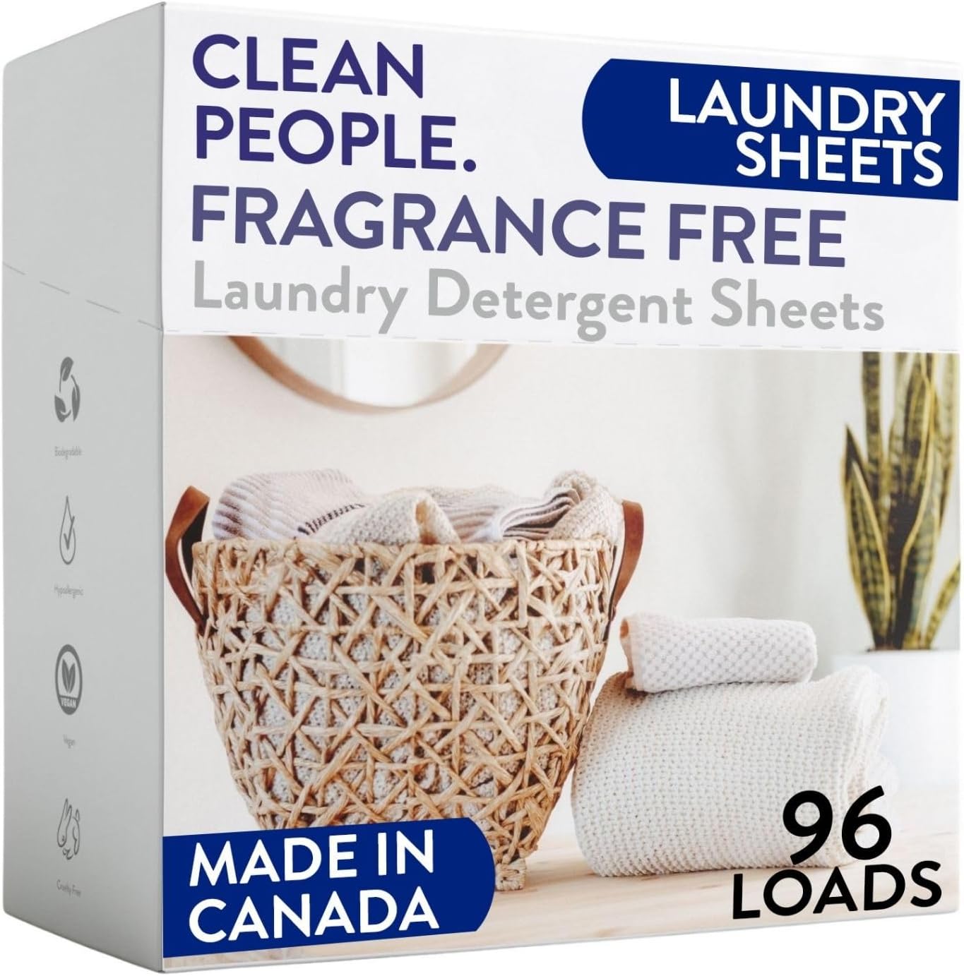 The Clean People Fragrance Free Laundry Detergent Sheets - Hypoallergenic Laundry Soap - Ultra Concentrated, Recyclable Packaging, Stain Fighting - Fragrance Free, 96 Pack