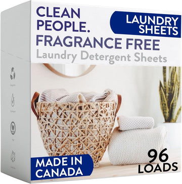 The Clean People Fragrance Free Laundry Detergent Sheets - Hypoallergenic Laundry Soap - Ultra Concentrated, Recyclable Packaging, Stain Fighting - Fragrance Free, 96 Pack