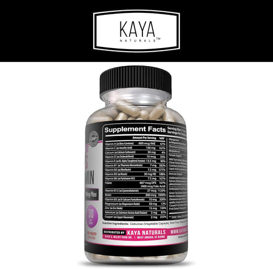 Kaya Naturals Women'S Multivitamin, Overall Healthy Antioxidant, And Immune Support, Vitamins A, D, C, E, Biotin, Folic Acid, & Multi-Mineral, Energy & Metabolism Vitamin Supplement