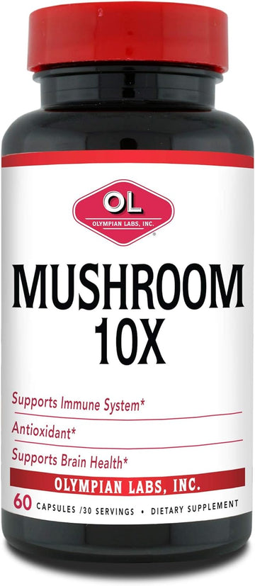 Olympian Labs 10X Mushroom Supplement Capsules - Supports Immune System, Antioxidant, Brain Health - 60 Capsules (30 Servings)