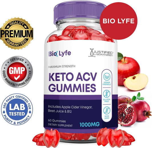 Bio Lyfe Keto Acv Gummies Advanced Formula 1000Mg Biolyfe Keto Gummies Apple Cider Vinegar Formulated With Pomegranate Beet Juice Powder B12 Vegan Non Gmo 60 Gummys