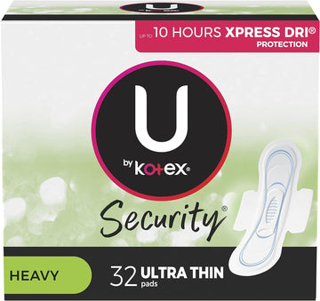 U by Kotex Security Ultra Thin Feminine Pads with Wings, Heavy Absorbency, Unscented, 32 Count