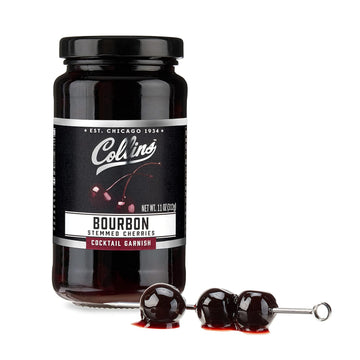 Collins Bourbon Cocktail Cherries - Drinks Garnish for Manhattan or Old Fashioned Cocktails and Desserts, Made with Award Winning Whiskey, 11 Ounce Glass Jar