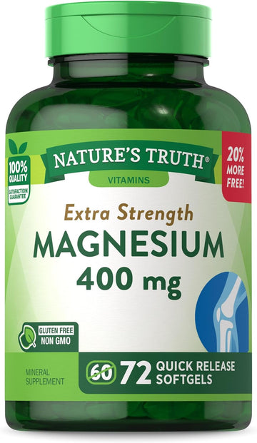 Magnesium | 400mg | 72 Softgels | Value Size | Extra Strength | from Magnesium Oxide | Non-GMO and Gluten Free Supplement | by Nature's Truth